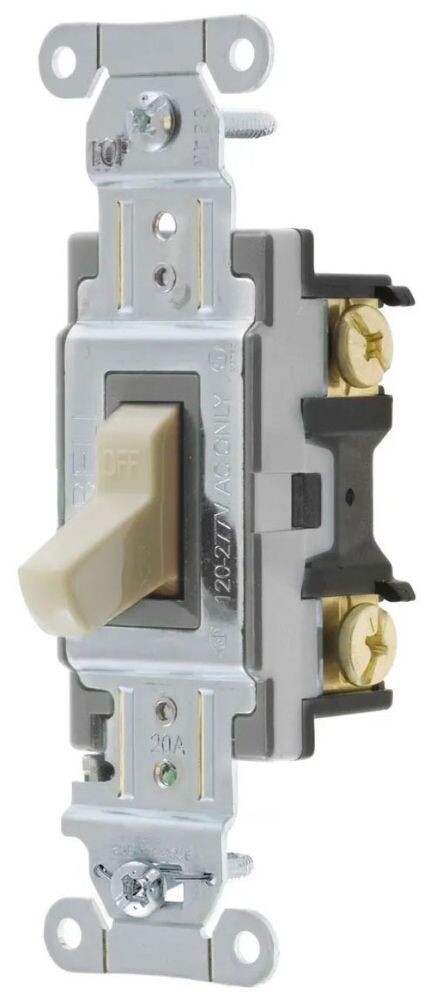 Hubbell CS120I, 120 to 277 VAC, 20 A, Ivory, Toggle, Toggle Switch, 1 pc