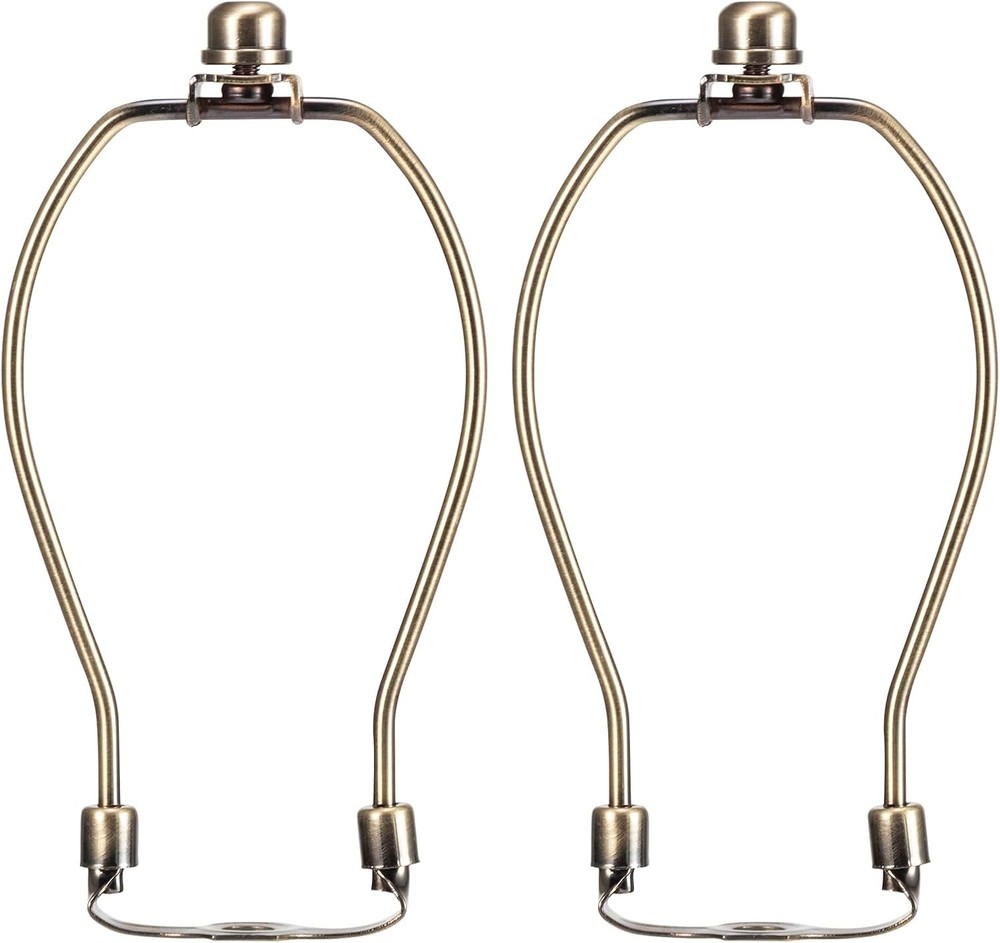 Antique Brass 7 Inch Lamp Harp Kit 3/8 Saddle Base Light Duty Pack 2 Lamp Shade