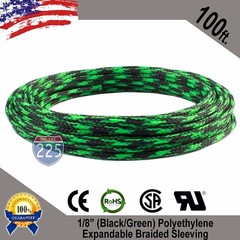 100 FT 1/8″ Black Green Expandable Wire Sleeving Sheathing Braided Loom Tubing