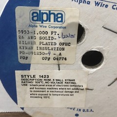 5953 ALPHA WIRE – 1000′ Yellow – 26awg Solid Silver Plated OFHC Kynar 4mil 1970s