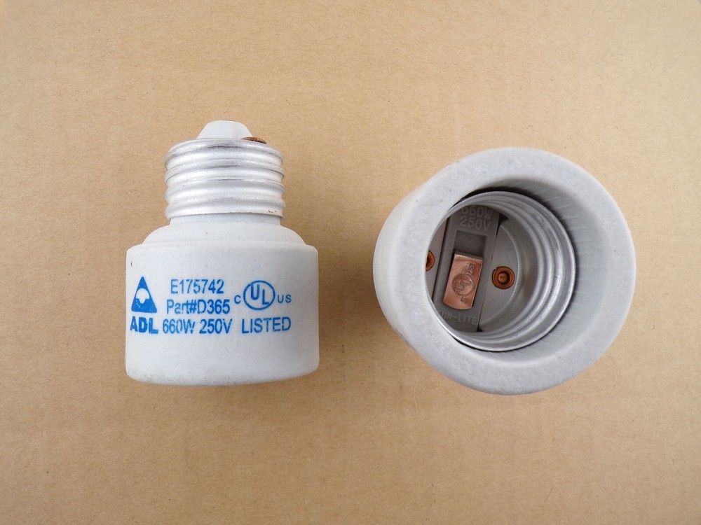 Lot of 2 ADL D365 Lamp Light Socket Extender Porcelain – Medium Base – UL Listed