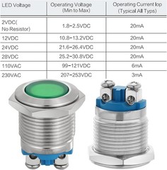 16mm 110V 120V AC DC LED Indicator Light Indicator Light Waterproof IP66 Metal