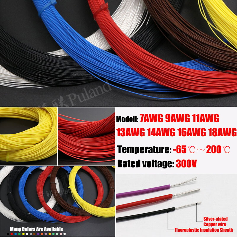 7AWG~18AWG PTFE Silver-plated Copper Stranded Electrical Wire Cable Audio Wire