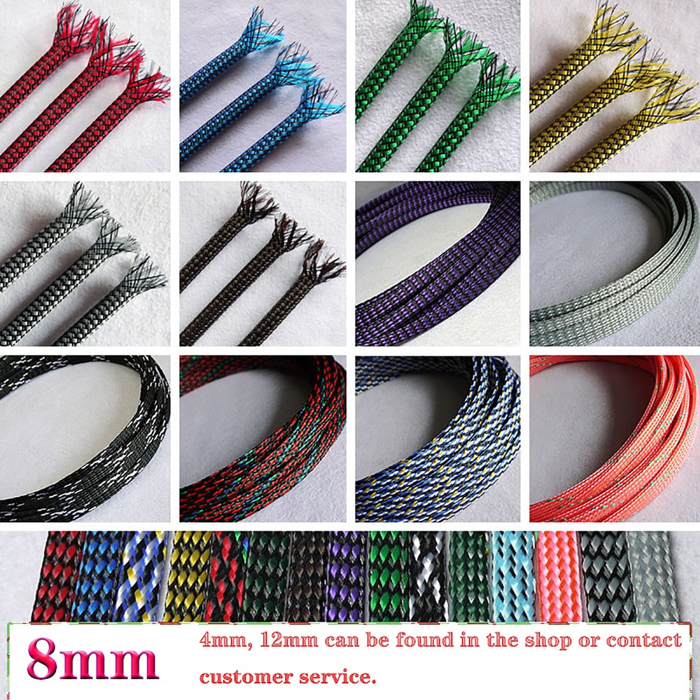 8mm Cotton Yarn+PET Expandable Braided Cable Sleeve Sheathing Tube Various Color