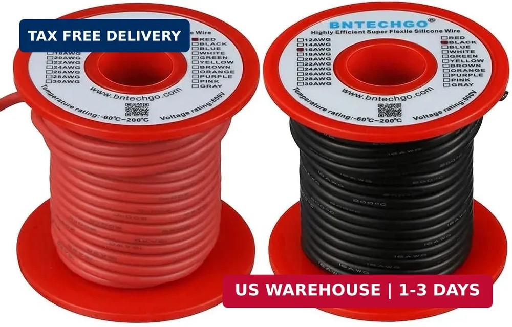 BNTECHGO 16 Gauge Silicone Wire Spool red and Black Each 50ft Flexible 16 AWG St