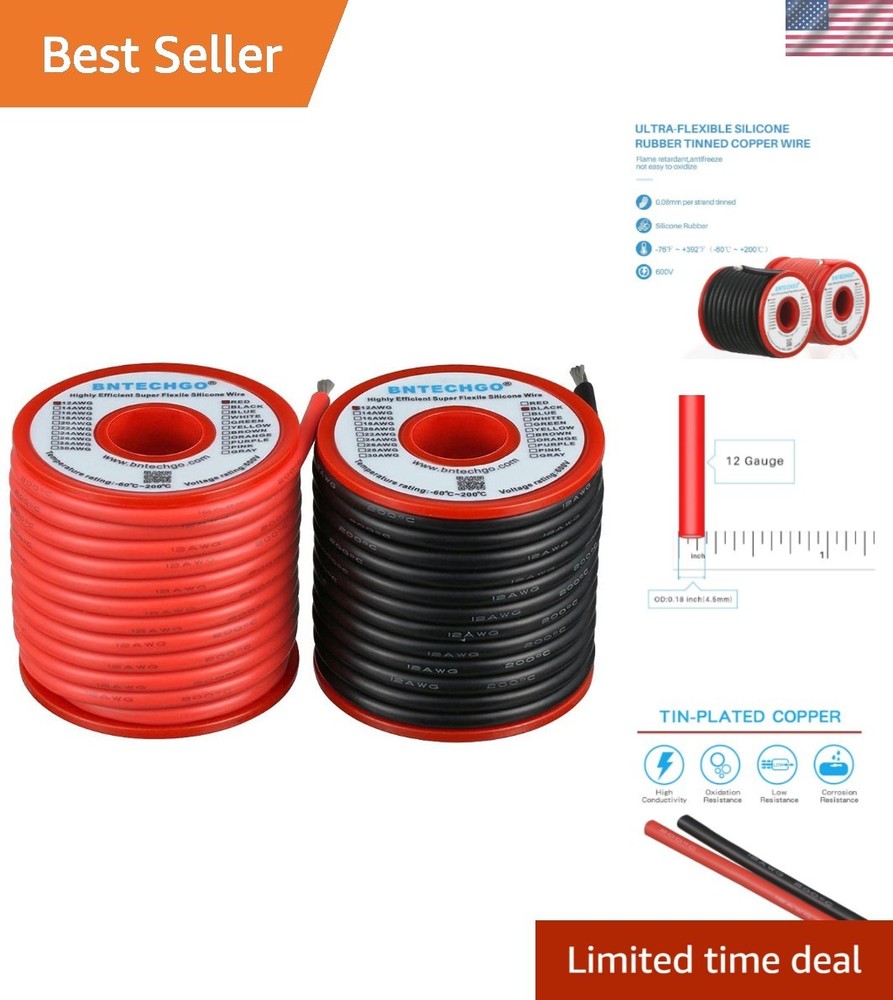 12 Gauge Silicone Wire Spool 25ft Red and 25ft Black Flexible 12 AWG Stranded…
