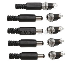 5.5×2.1mm DC Power Supply Plug Connector + Female Metal Panel Mount Socket Jack