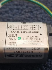 TE Corcom 6EEJ1: Power Line Filter EMI 50Hz/60Hz 6A 250VAC Faston Panel Mount
