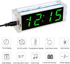 DIY 4-Digit Digital Green LED Electronic Alarm Clock Kit Soldering Practice
