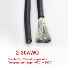 Black 2-30AWG Flexible Silicone Cable, HIGH TEMP 200℃, 0.08mm Tinned Copper Wire