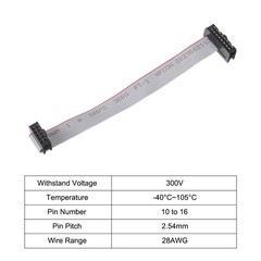 2.54mm Pitch IDC 10 to 16 Pins Dual Female Flat Ribbon Cable Wire 15cm 6″ Grey