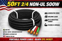 2/4 SOOW Portable Cord 50FT 600V Non UL Black Flexible Cable USA Made