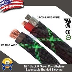 25 FT 1/2″ Black Green Expandable Wire Sleeving Sheathing Braided Loom Tubing US