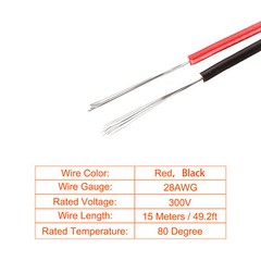 Red Black Wire 2 Conductor Bonded Zip Cord Cable Plated Copper PVC 28 AWG 49.2Ft