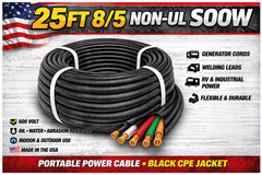 8/5 SOOW Portable Cord 25FT 600V Non UL Black Flexible Cable USA Made