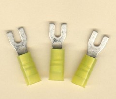 25 Yellow NYLON Insulated FORK SPADE Terminal Connector 12-10 Wire Gauge #6 Stud