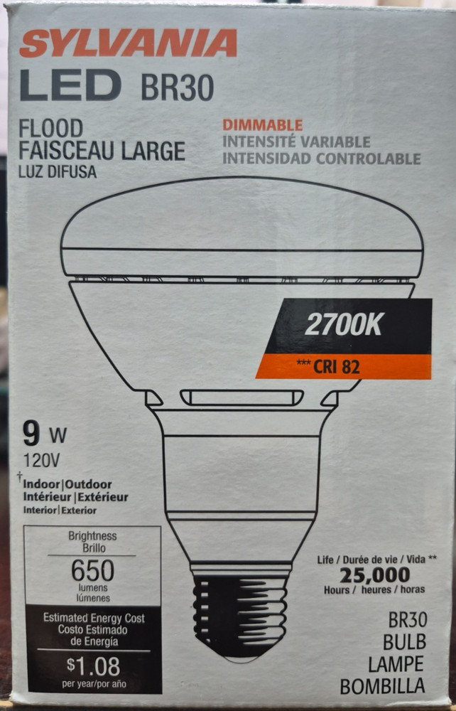 2 PK SYLVANIA LED BR30 FLOOD LIGHT 2700K 9W 120V