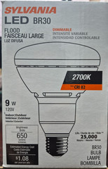 2 PK SYLVANIA LED BR30 FLOOD LIGHT 2700K 9W 120V