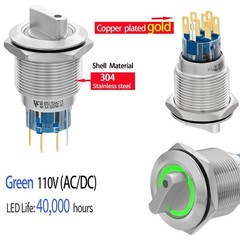 UL Listed Rotary Switch 22mm 3 Position Green LED Latching Selector Switch 110V