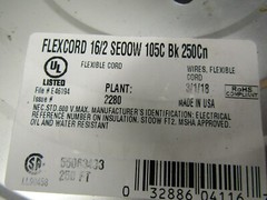 Flexcord 55063403 16/2 SE00W 105C BK 250FT Cord