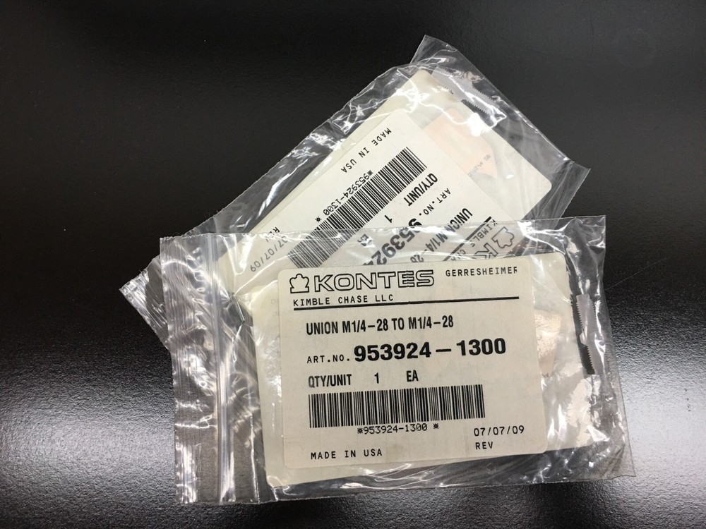 Kimble Kontes PN 953924-1300 Union M1/4 – 28 to M1/4 – 28 Lot 2 PCS