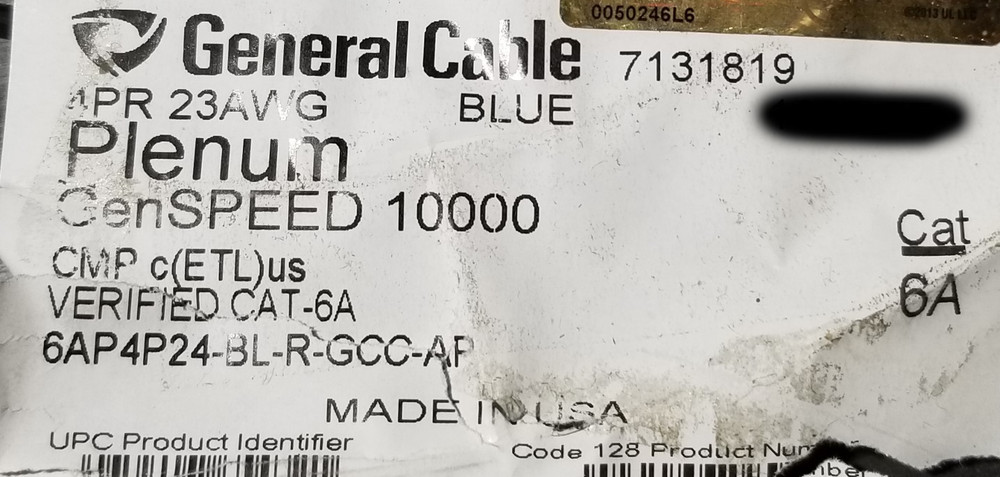 General Cable 7131819 23/4P GenSPEED 10,000 Cat6A 10GX 10G Plenum Blue /100ft