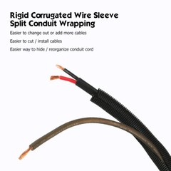 White Split Wire Loom Tubing Black Corrugated Protector Cord Auto/Home Industry