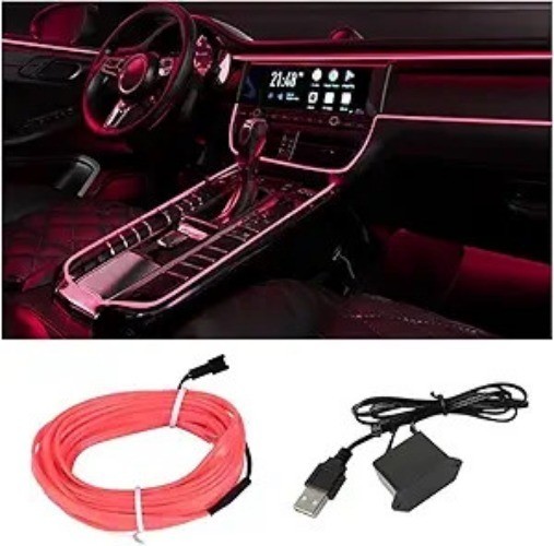USB Car Neon LED Strip Lights with Sewing Edge, 16FT 5V Interior D Color: Pink