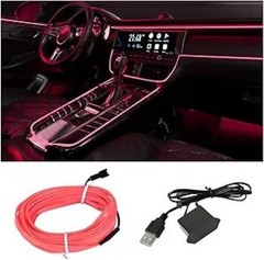 USB Car Neon LED Strip Lights with Sewing Edge, 16FT 5V Interior D Color: Pink
