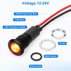12mm 12 24V LED Indicator Light IP67 Waterproof Indicator Light Pilot Dash Head