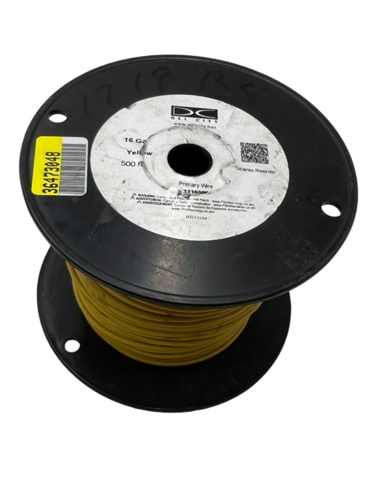 500 FT Del City 16 Gauge Primary Wire Yellow 1116506 J1128 & SAE J378 Type GPT