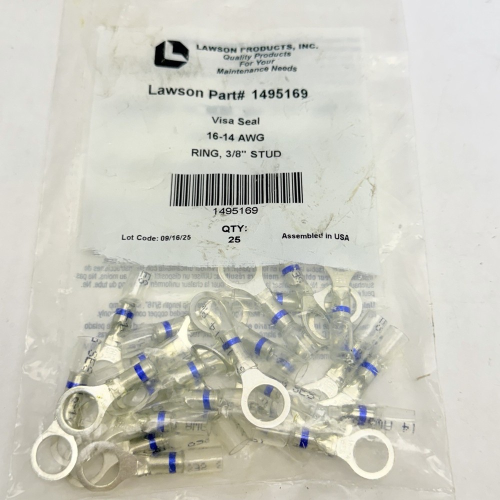(Pack of 25) Lawson Visa Sea Wire Terminal 16-14 AWG Ring 3/8″ Stud 1495169