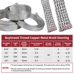 Tinned Copper Metal Shielding Braided Sleeve Mesh Ground Straps Lot