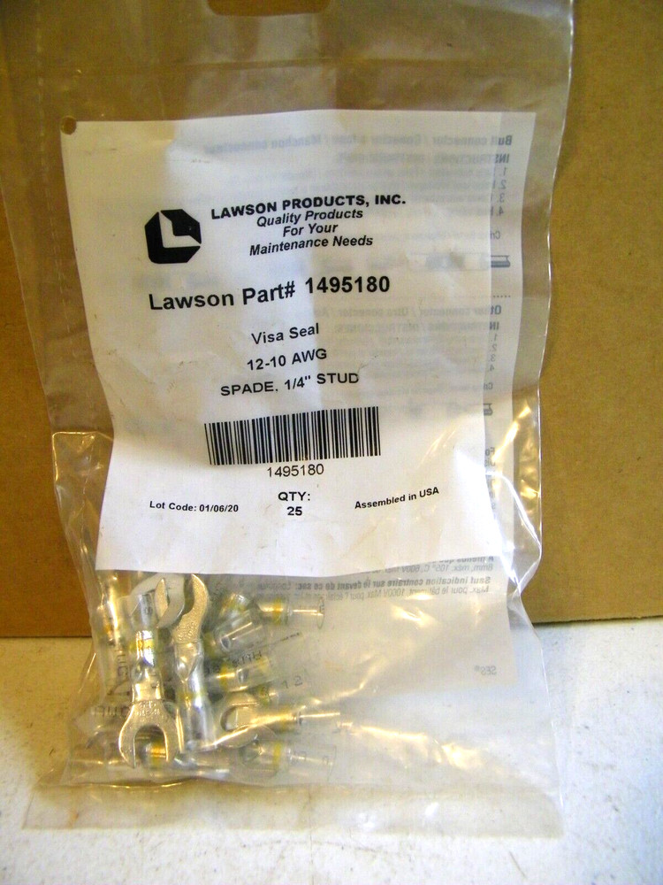 25 PK LAWSON 1495180 VISA SEAL 12-10 AWG SPADE 1/4″ STUD NEW