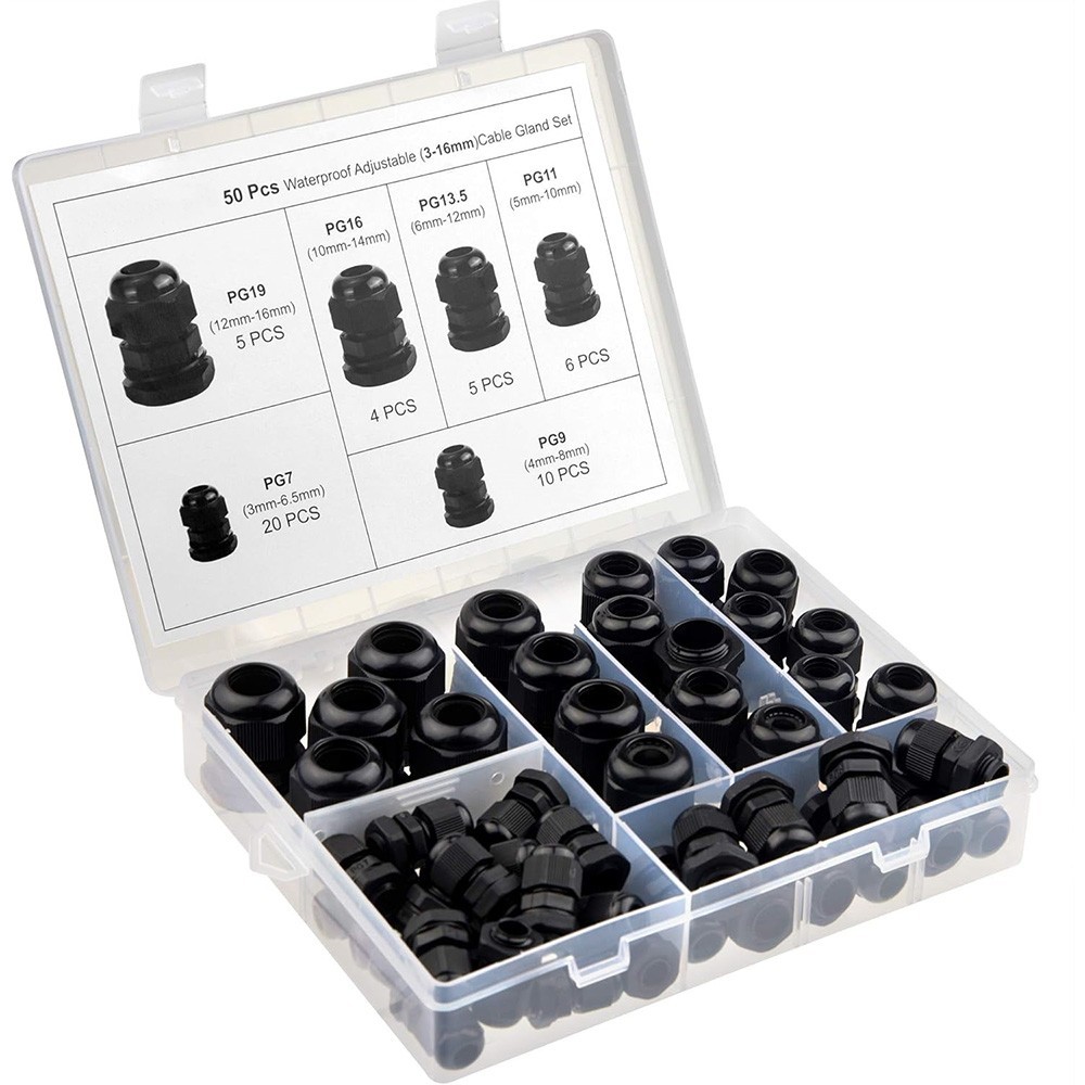 50pcs Cable Glands Waterproof PG7/9 /11/13.5/16/19 Adjustable 3-16 mm New