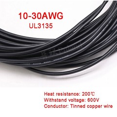 Black 10-30AWG Flexible Silicone Wire Cable, HIGH TMPE 200℃, Tinned Copper Wire