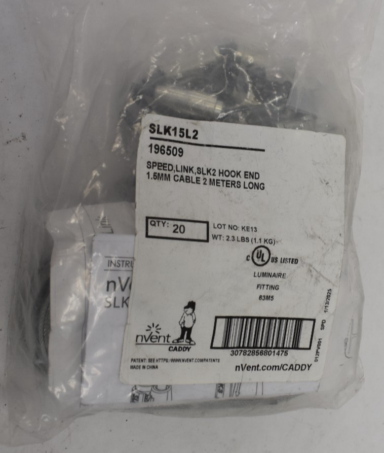 nVent Caddy SLK15L2 196509 Hook End 1.5mm Cables 20 Pack 2m Long SLK2 Hanging