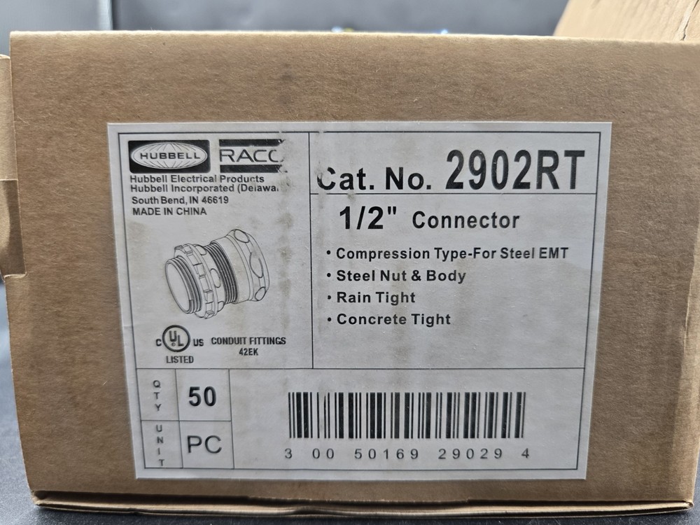 Raco Hubbell 2902RT-J25 EMT Raintight Steel 1/2″ Compression Connector 50 Pack