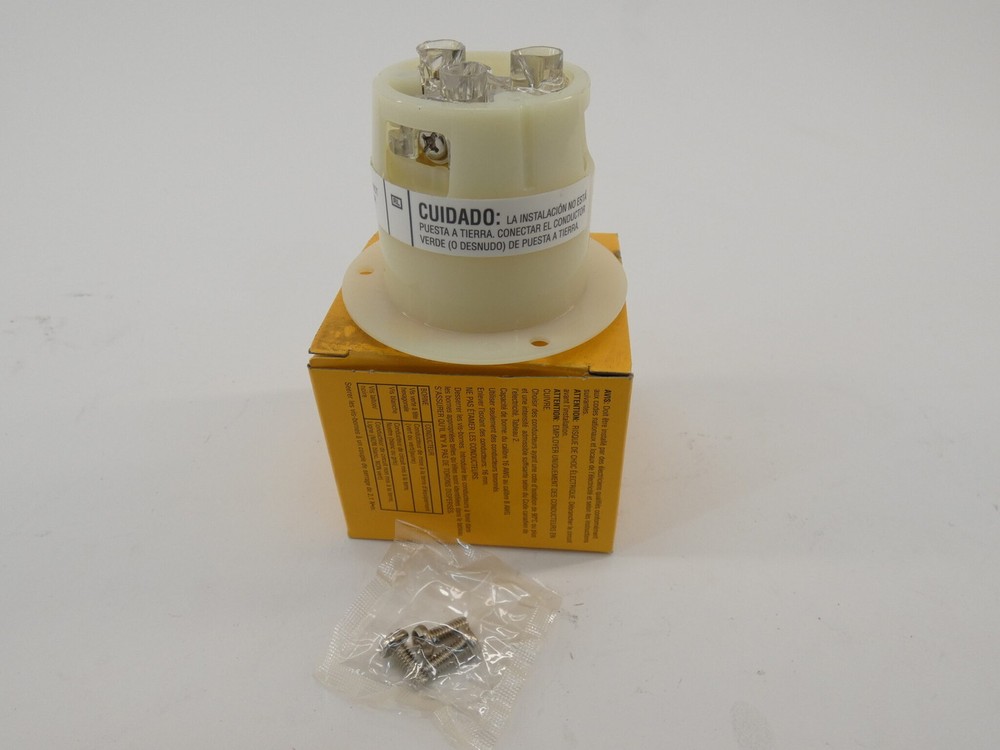 Kellems Hubbell HBL2316 Flanged Receptacle, 20A, 125V, 2P, 3W – NEW Surplus!