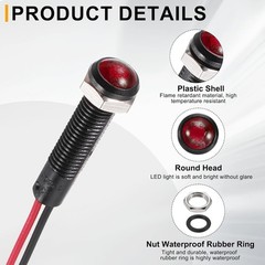 5Pcs 6mm 1/4 Indicator Light 12V-24V AC DC LED Plastic Sh Color: Red Size: 6mm