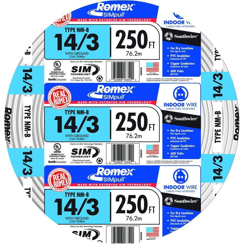 14/3 NM-B x 250′ Southwire “Romex®” Electrical Cable