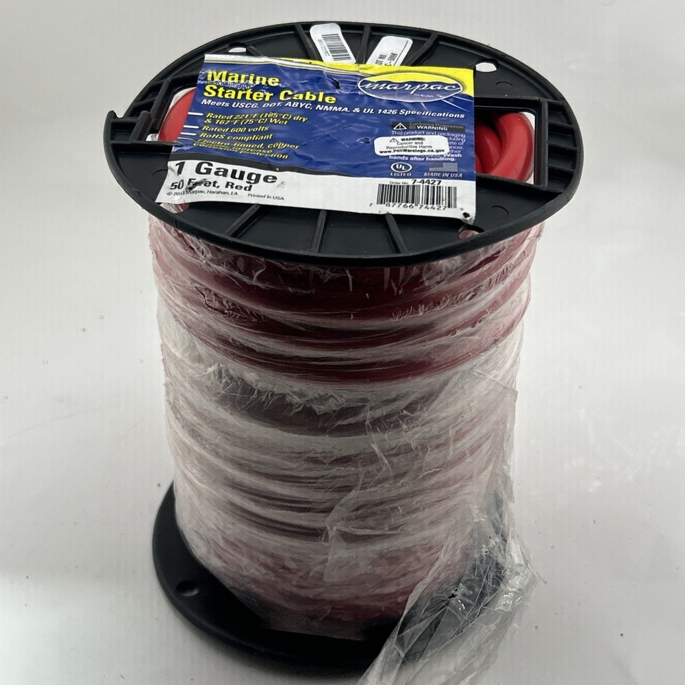 MARPAC EPM MARINE MASTER 7-4427 50′ RED MARINE STARTER BATTERY CABLE 1 AWG 50 FT