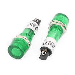 10 Pcs AC/DC 24V 2 Terminals Green Light Signal Threaded Indicator Lamp