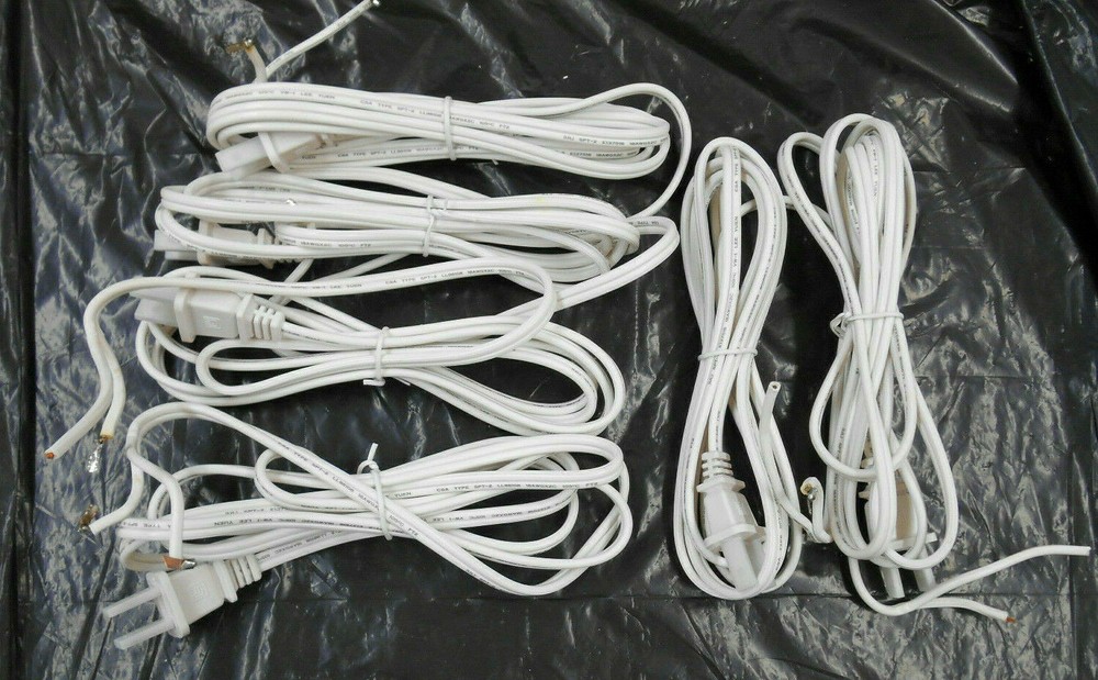 Lot of 6 6ft SPT-2 18AWGX2C 18 Gauge (UL) Electric Power Lamp Cords White