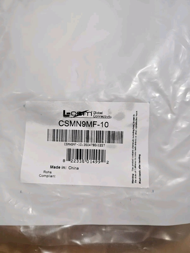 CSMN9MF-10, LCOM, Deluxe Molded D-Sub Cable, DB9 Male / Female, 10.0 ft
