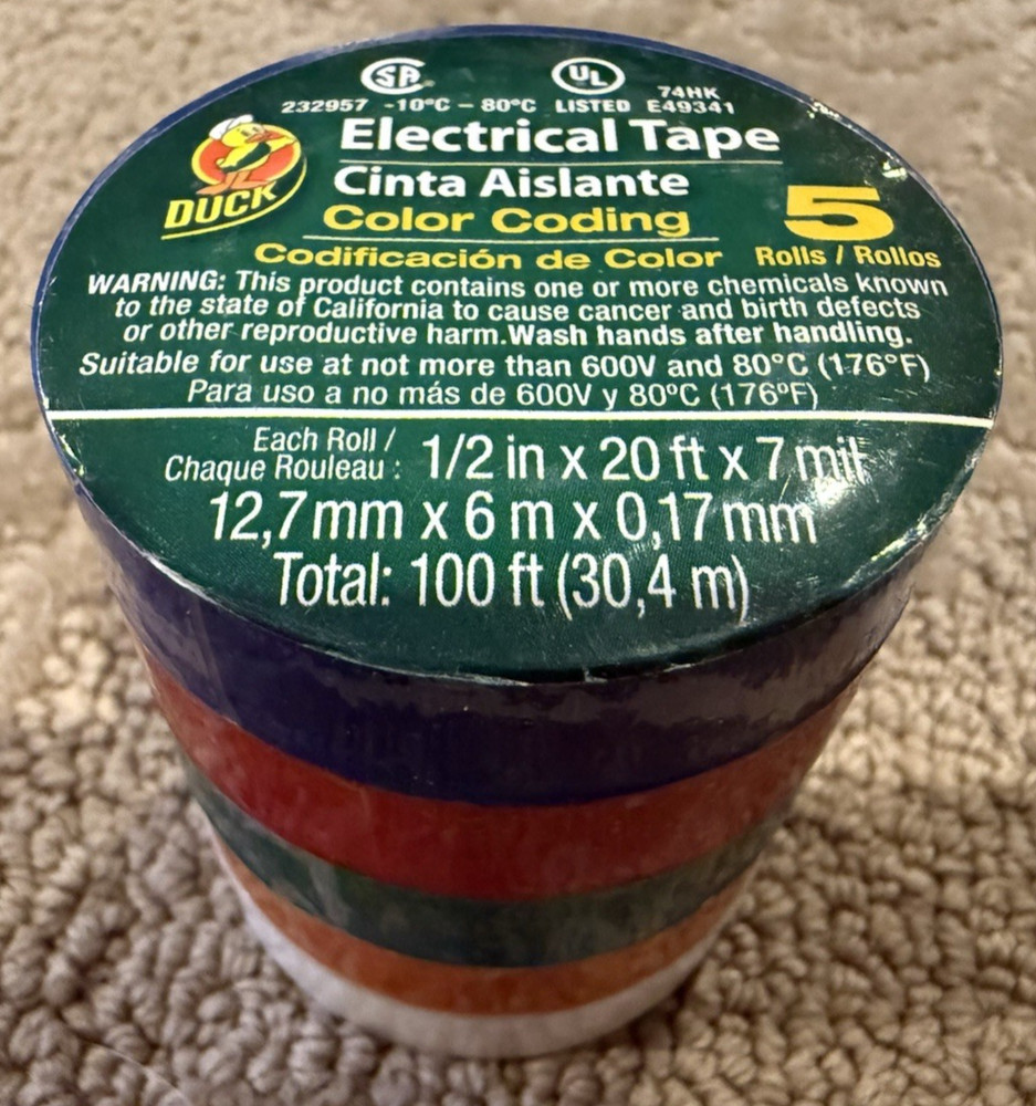 Assorted Colors Vinyl Electrical Tape, 20 Ft. Rolls, 5-Pk. – 299020 ~ NEW