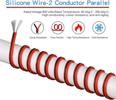 22 Gauge Flexible 2 Conductor Parallel Silicone Wire Spool Red Black High Resist