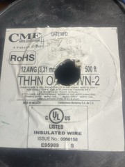 CME 3, 31 MM2 Solid approxima 165” THHN/THWN Type T90 UL Listed Black CMC 12 AWG