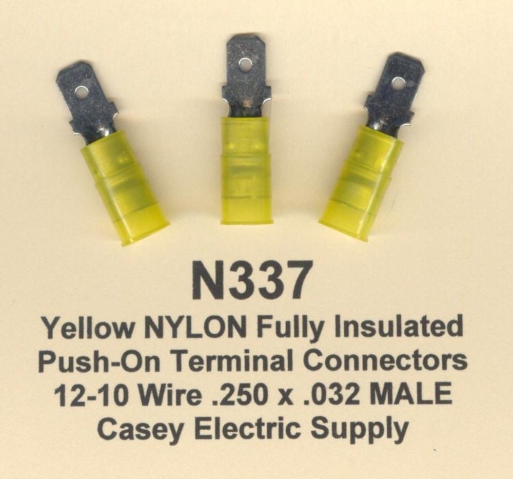 25 Yellow NYLON Insulated MALE Push On Terminal Connectors 12-10 Wire .250 MOLEX