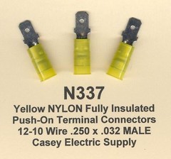 25 Yellow NYLON Insulated MALE Push On Terminal Connectors 12-10 Wire .250 MOLEX